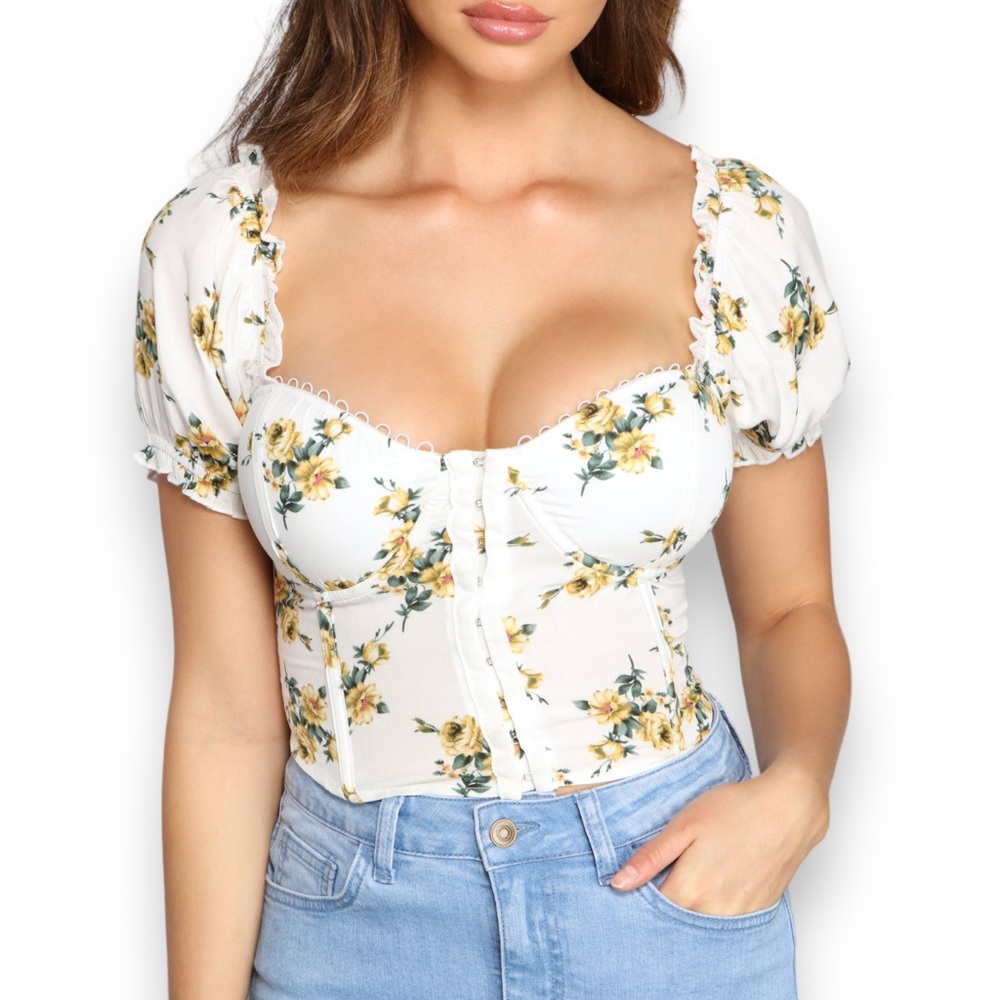 Floral Corset Top Lace-up Back